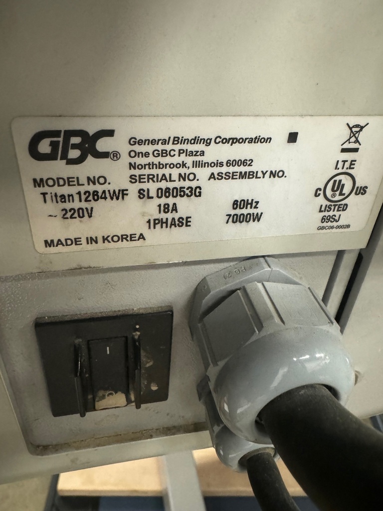 GBC Titan1264WF Laminator S/N 06053G