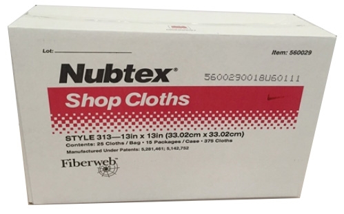 Nubtex Shop Cloths 13&quot; x 13&quot;, Case (15 pkgs per case, 25 wipes per pkg) #560029