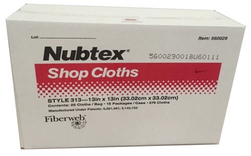 Nubtex Shop Cloths 13" x 13", Case (15 pkgs per case, 25 wipes per pkg) #560029
