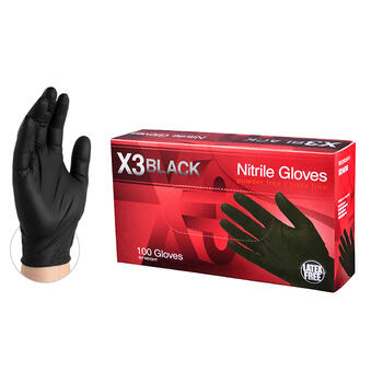 BX3 Black Nitrile Gloves Medium 100/Box  Powder Free Textured