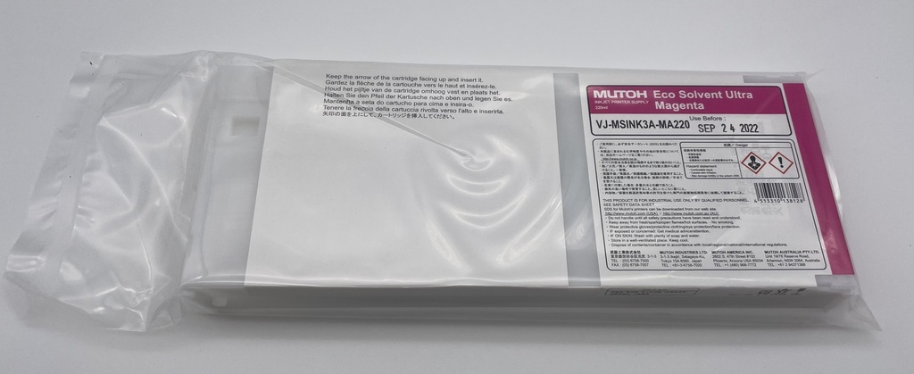 Mutoh Eco Ultra Magenta, 220ml. #VJ-MSINK3-MA220