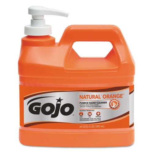 Gojo NATURAL ORANGE Pumice Hand Cleaner, Citrus, 0.5 gal Pump Bottle, Case/4